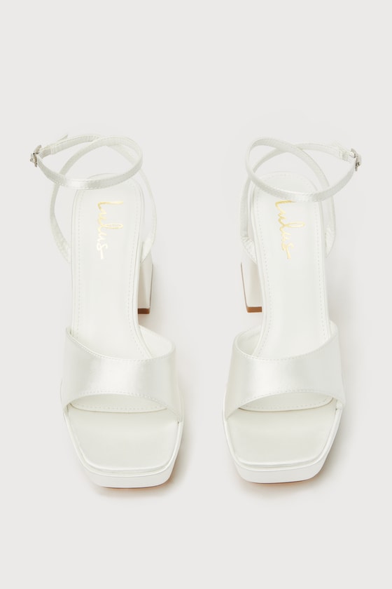 Shirine Ivory Satin Platform Ankle Strap Heels - thumbnail 5