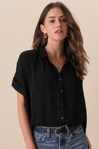Everlee Black Striped Button-Up Top 1