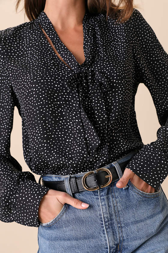 On the Spot Black Polka Dot Button-Up Top 14