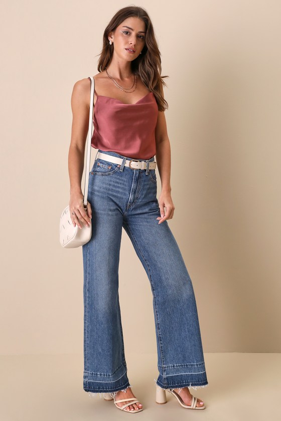 Emmerson Rusty Rose Satin Sleeveless Cowl Neck Bodysuit 9