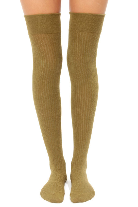 Cute Over the Knee Socks Olive Green Socks Ribbed Socks 20.00
