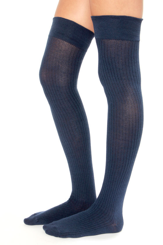 Cute Over the Knee Socks - Navy Blue Socks - Ribbed Socks - $20.00 - Lulus