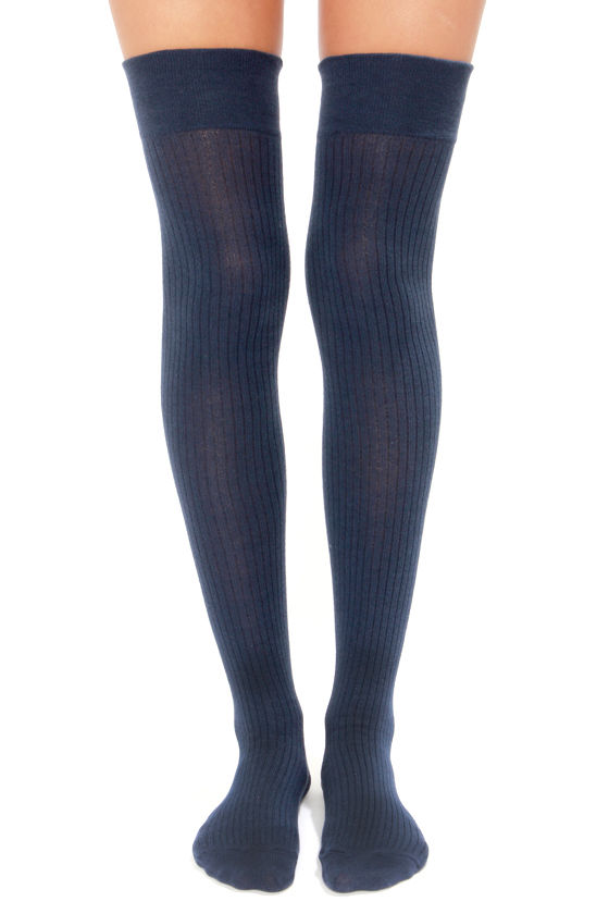 Cute Over the Knee Socks Navy Blue Socks Ribbed Socks 20.00 Lulus
