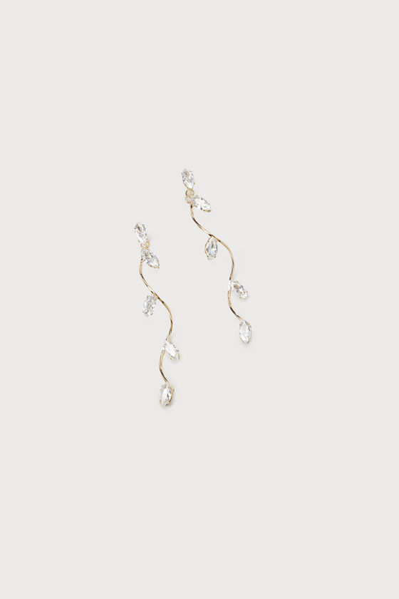 Tenderly Twining Gold Rhinestone Twisted Leaf Drop Earrings - thumbnail 4