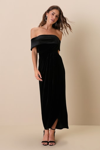 I'm Enchanted Black Velvet Off-the-Shoulder Maxi Dress 1
