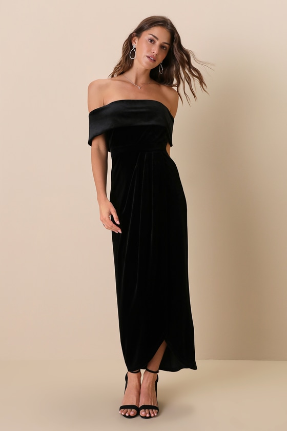 I'm Enchanted Black Velvet Off-the-Shoulder Maxi Dress 1