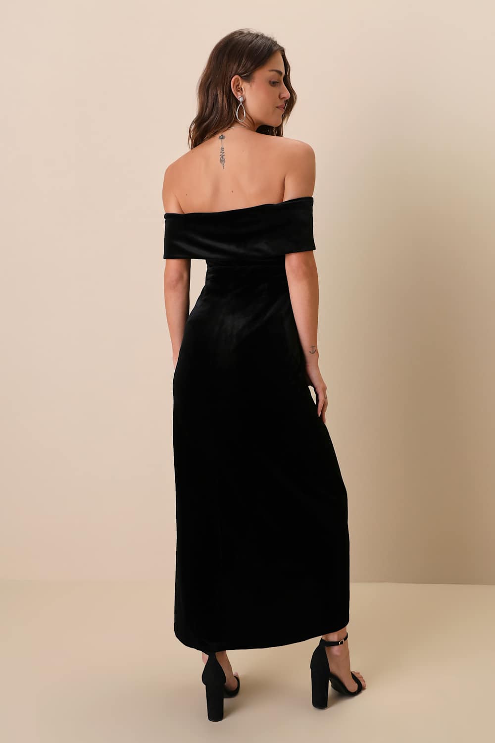 I'm Enchanted Black Velvet Off-the-Shoulder Maxi Dress