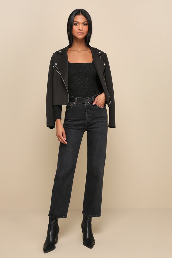 Effortless Glimmer Black Ribbed Knit Lurex Square Neck Bodysuit 3
