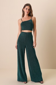 Sparkle with Merriment Black and Teal Green Two-Piece Jumpsuit