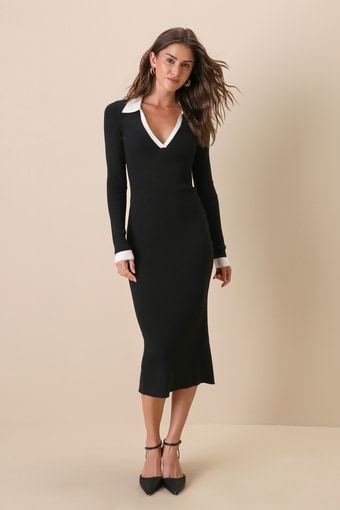 Successful Sophistication Black Color Block Midi Sweater Dress 9