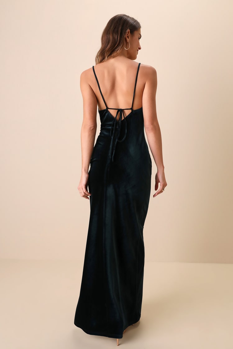 Dark Teal Maxi Dress - Velvet Ruched Dress - Backless Maxi Dress - Lulus