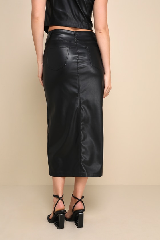 Brown Vegan Leather Midi Skirt – Shop Blu Icon