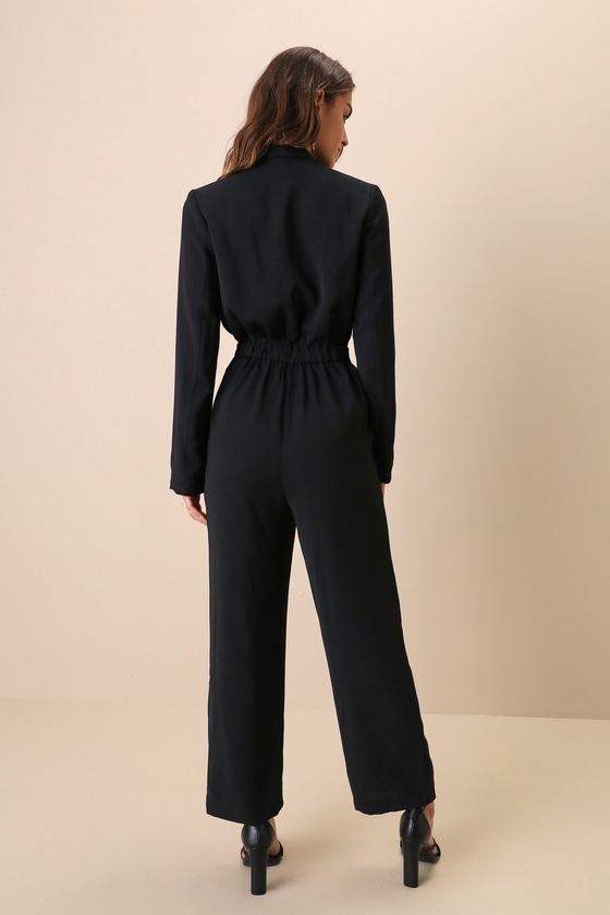 Long Sleeve Jumpsuit - Collared Jumpsuit - Straight Leg Jumpsuit - Lulus