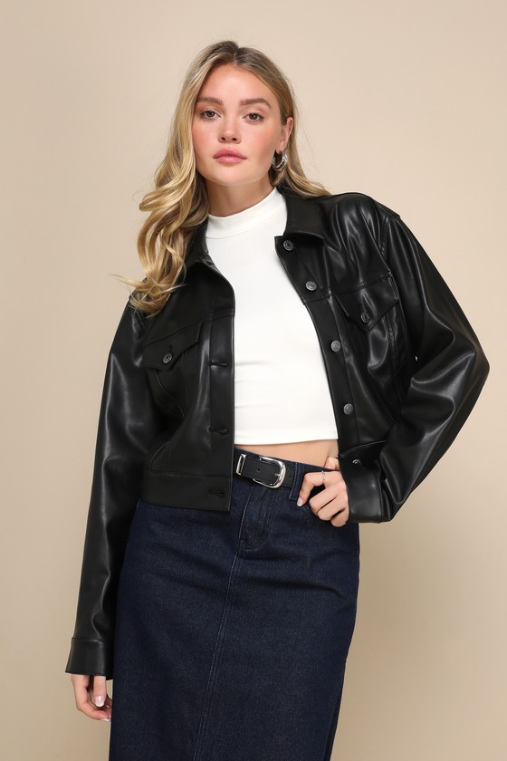 Daze Denim Chaser Black Vegan Leather Cropped Jacket