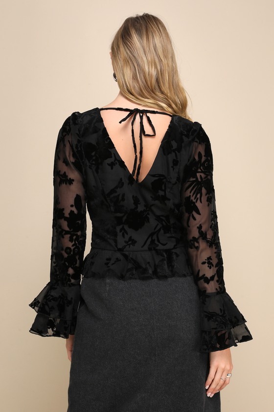 Elevated Moment Black Burnout Velvet Floral Long Sleeve Top 6