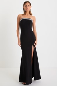 Glamorous Influence Black Rhinestone Strapless Maxi Dress