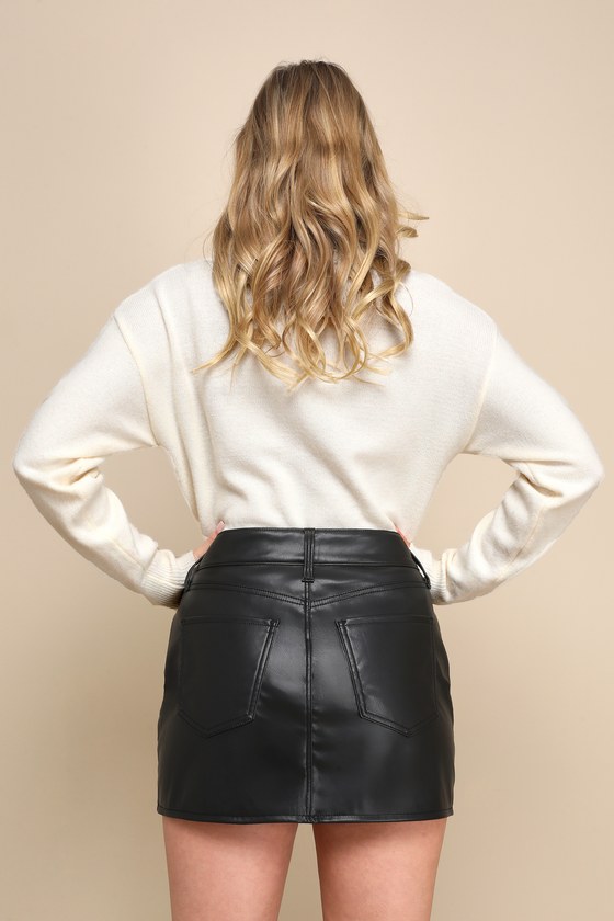Lowdown Black Vegan Leather Low-Rise Mini Skirt 1