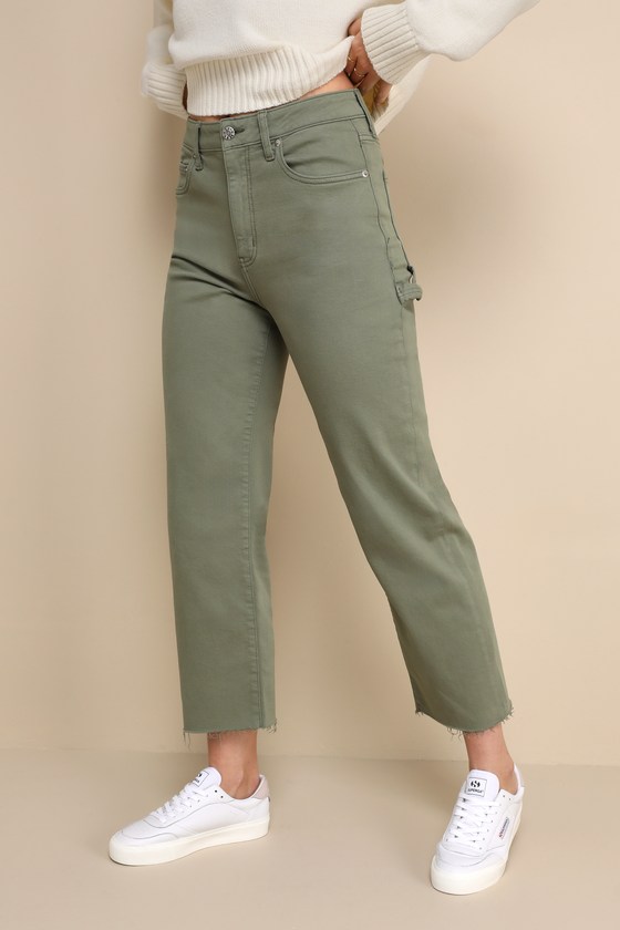 Daze Denim Sundaze Olive Green Jeans Cropped Utility Jeans Lulus