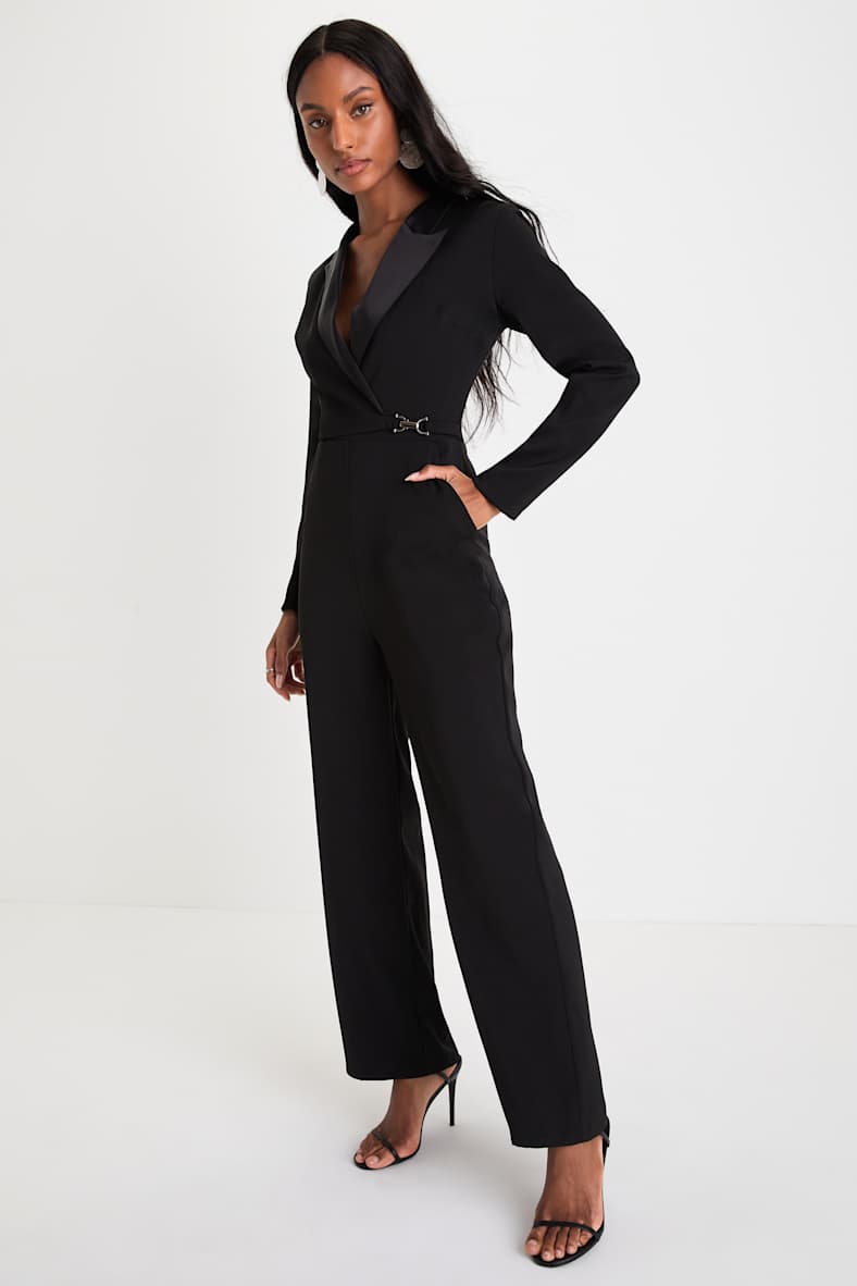 Impressive Presence Black Collared Straight Leg Jumpsuit