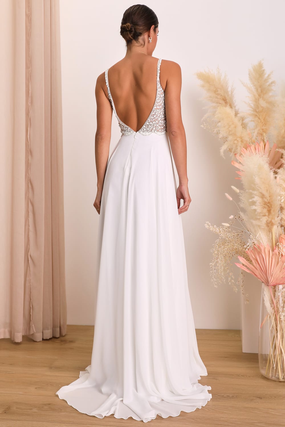 True Love White Beaded Rhinestone Maxi Dress