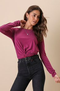 Knot This Way Purple Knotted Long Sleeve Top