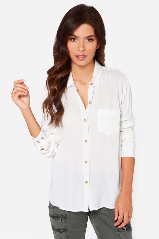 Obey Just Kids - White Blouse - Button-Up Top - $65.00 - Lulus