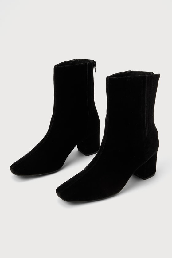 Clive Black Velvet Ankle Booties 1