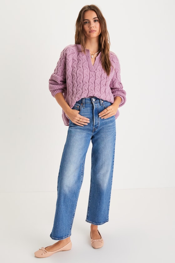 Cute Lavender Sweater - Notched Sweater Top - Cable Knit Sweater - Lulus