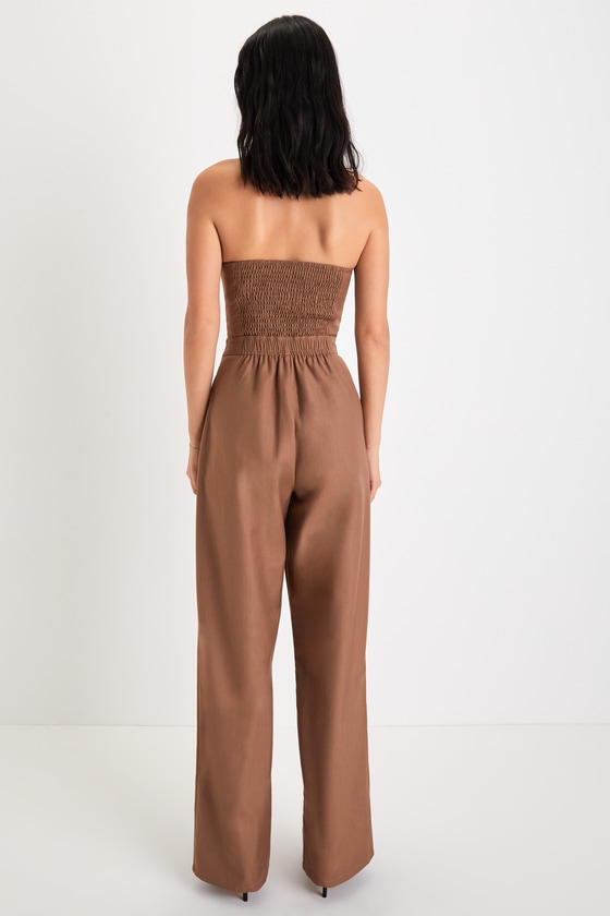 Superior Style Brown Strapless Wide-Leg Jumpsuit 2