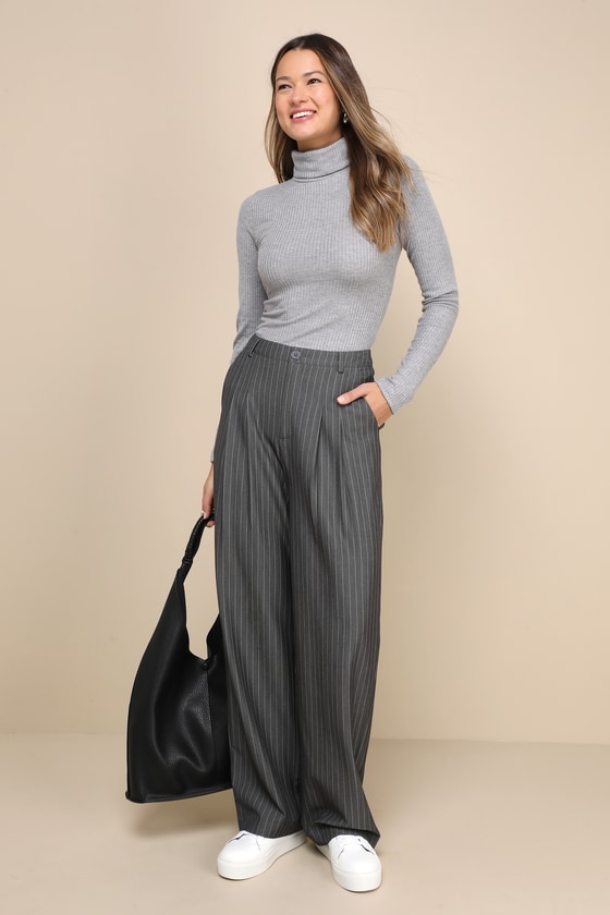 Perfect Comfort Heathered Grey Ribbed Long Sleeve Turtleneck Top 3