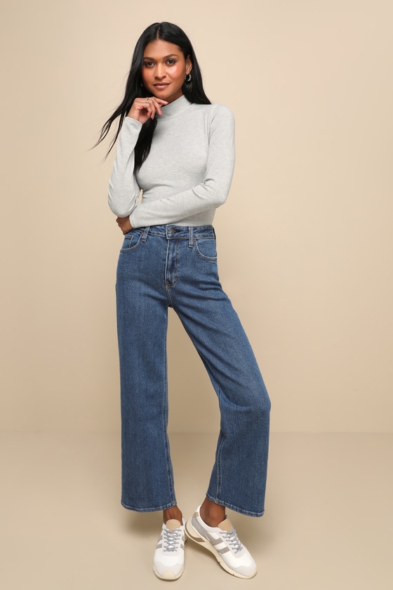 Lorelai Grey Mock Neck Crop Top