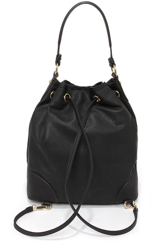 Cool Black Backpack - Convertible Backpack - Black Bucket Bag - $67.00
