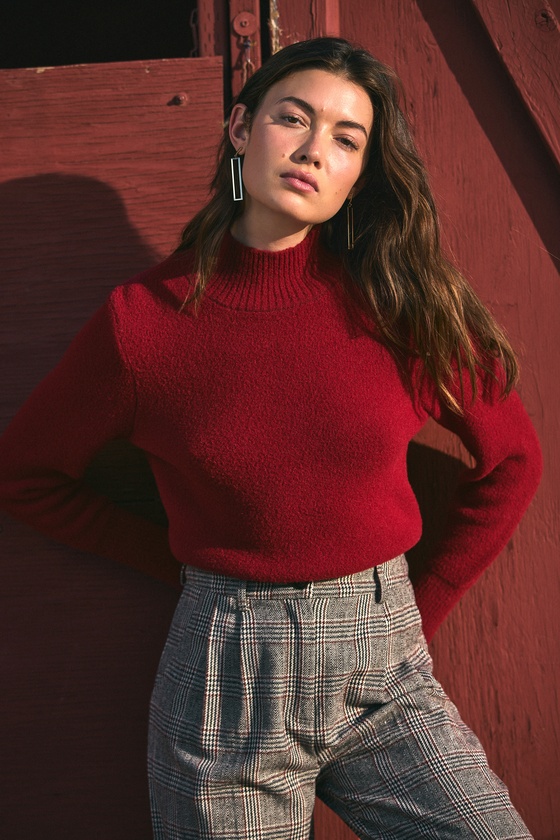 Red Sweater - Long Sleeve Sweater - Mock Neck Sweater - Lulus