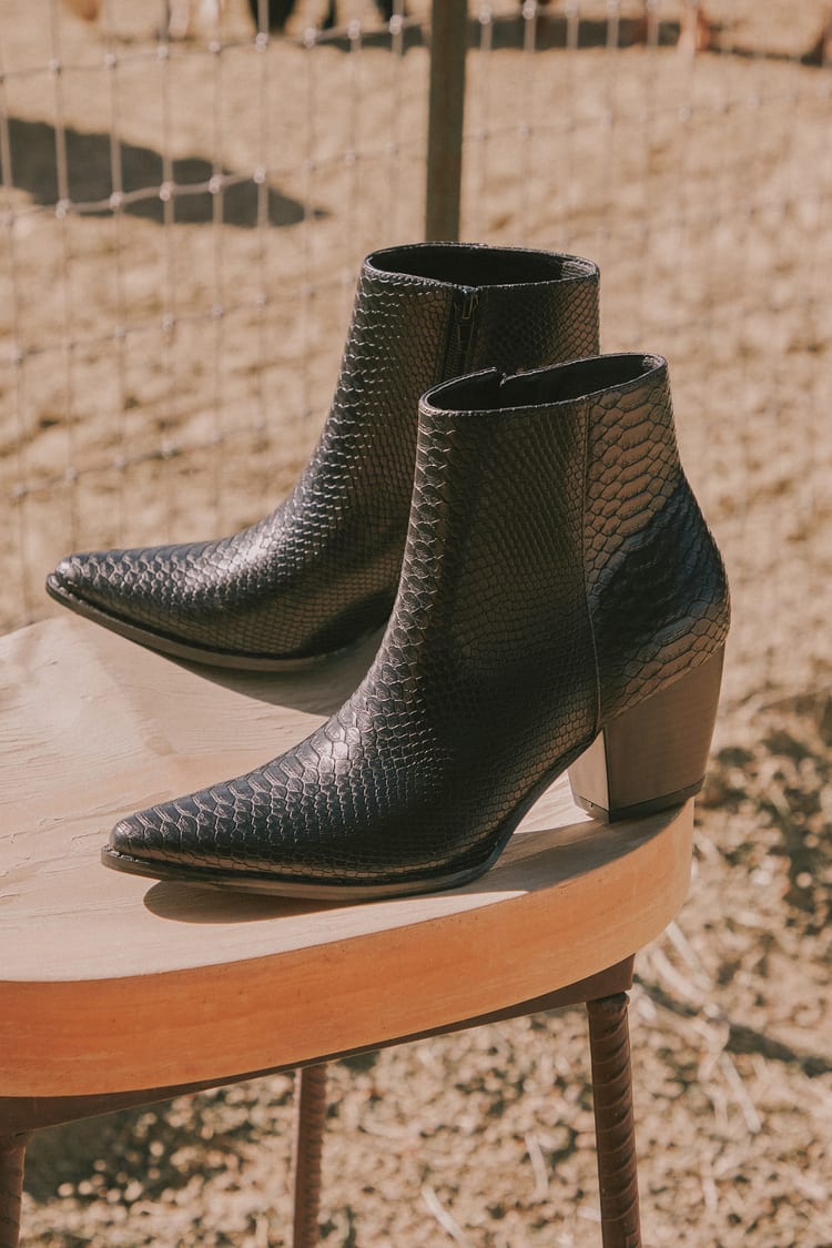 snakeskin leather ankle boots