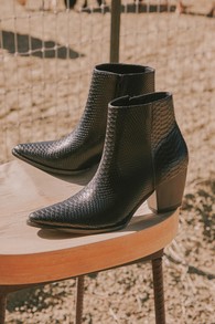 Spirit Black Snake Pointed Toe Ankle Booties