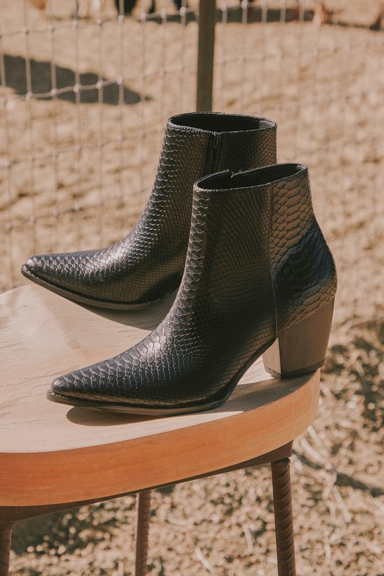 Spirit Black Snake Pointed Toe Ankle Booties 1