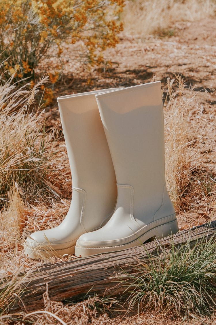 Ivory Rain Boots - Rubber Rain Boots - Matte Ivory Rain Boots - Lulus