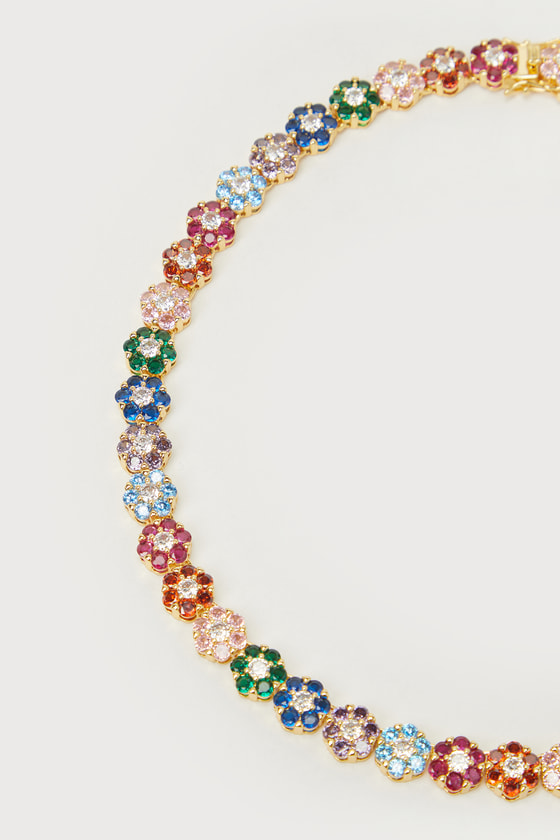 Orla Gold Multi Rhinestone Flower Necklace 2