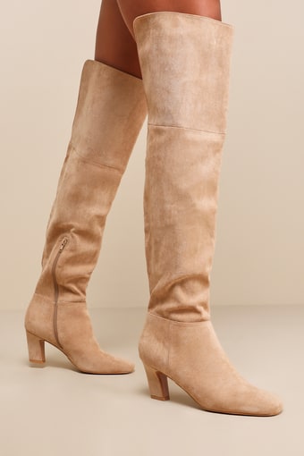 Lilo Mushroom Brown Suede Square-Toe Over-the-Knee Boots
