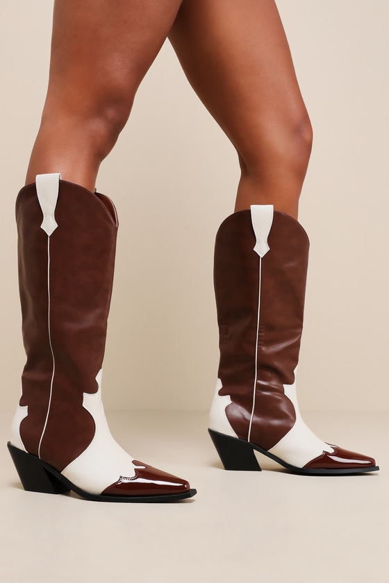 Billini Etta Chocolate And Ivory Color Block Knee-high Western High Heel Boots