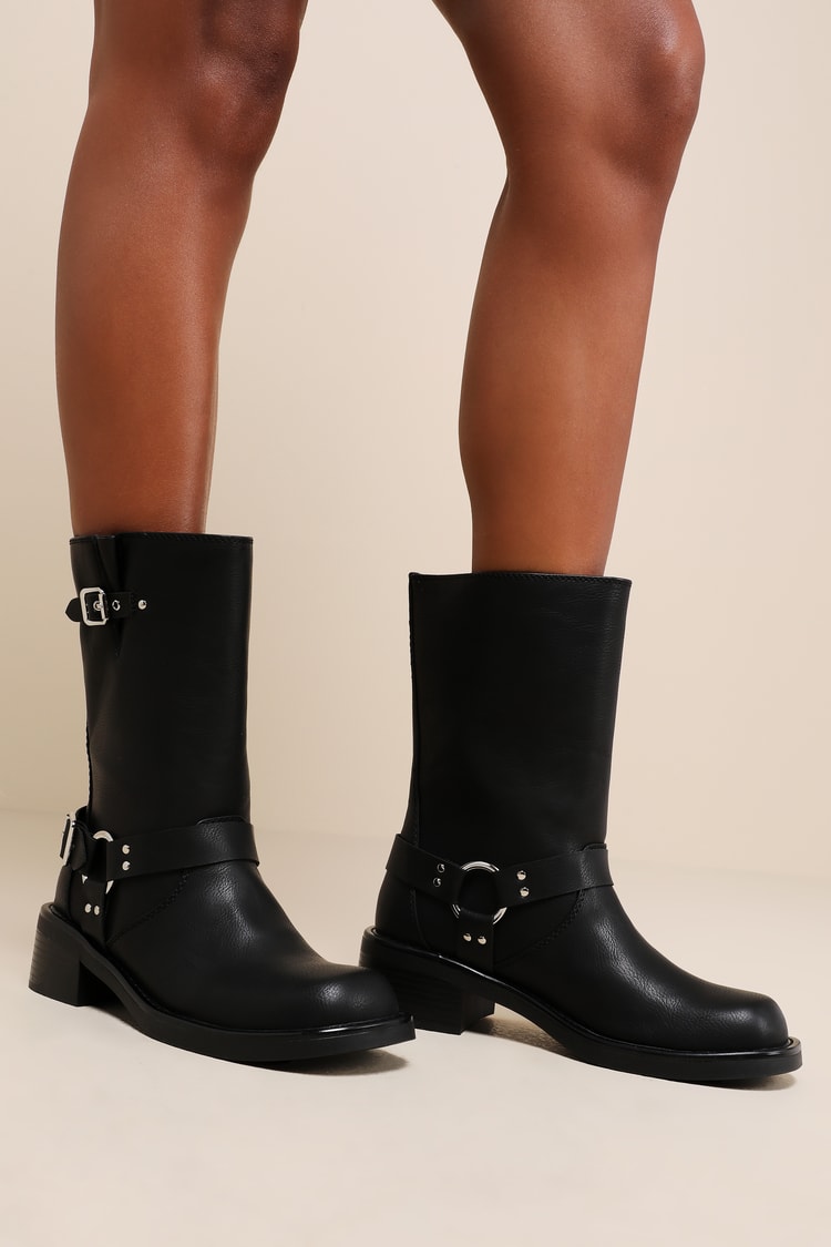 HOT Mid Calf Boots Biker Boots For Ladies Womens Calf Biker