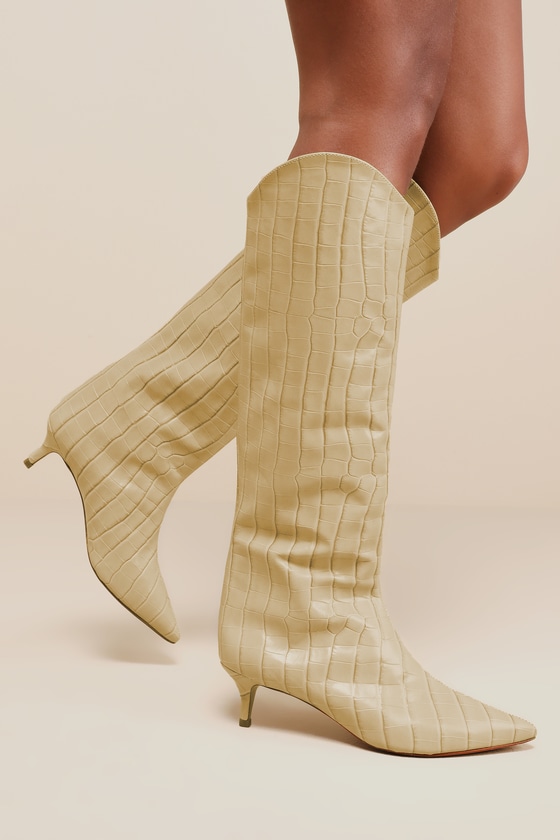 Maryana Lo Almond Buff Croc-Embossed Leather Knee-High Boots 1
