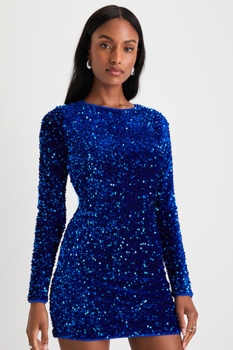 Alluring Radiance Royal Blue Sequin Cutout Bodycon Mini Dress 1