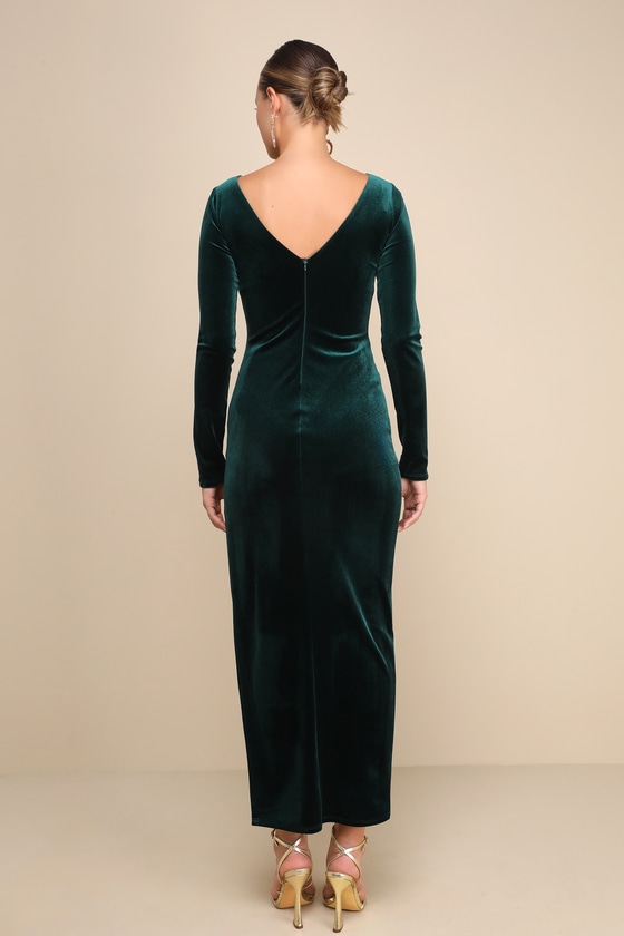 Dreaming About You Emerald Green Velvet Long Sleeve Maxi Dress 3
