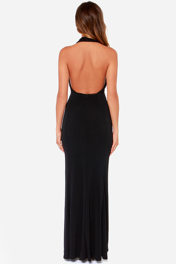 Elegant Black Dress - Maxi Dress - Cowl Neck Dress - $93.00