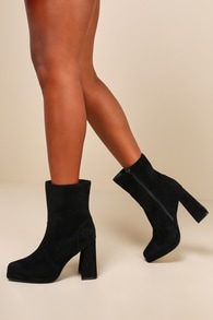 Karrie Black Suede Square Toe High Heel Ankle Boots