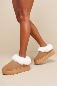 Lahoma Light Chestnut Faux Fur Flatform Slippers