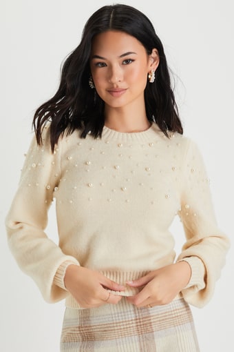 Undeniable Glow Ivory Pearl Pullover Sweater 4