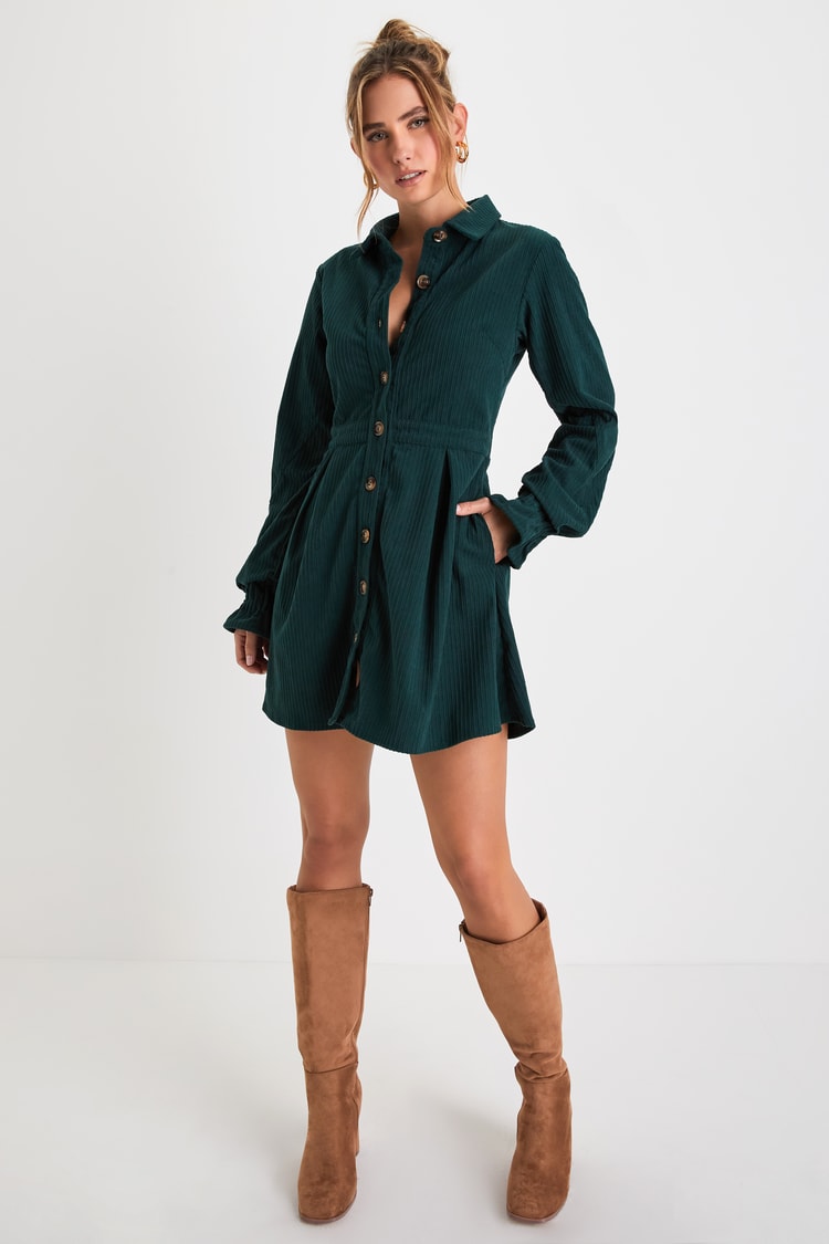green emerald velvet dress Green Corduroy Dress, 18 | Mebie Baby main image 1