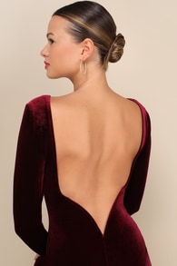 Va Va Voom Burgundy Velvet Backless Long Sleeve Midi Dress 3